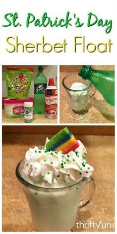 there is a collage of pictures with the words st patrick's day sherbet float