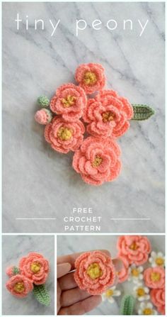 crochet flower pattern for tiny peonys with text overlay that says, free crochet pattern