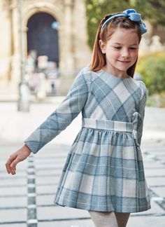 HONEYPIEKIDS | Mayoral Girls Bluebell Plaid Bow Dress Blue Plaid Dress, Winter Girl, Matching Baby, Smart Dress, Childrens Clothing, Kids Styles, Plaid Bow, Bow Dress, Check Dress