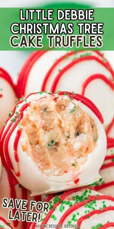 christmas tree cake truffles with white frosting and green sprinkles