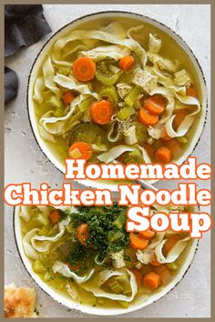 homemade chicken noodle soup with carrots and broccoli