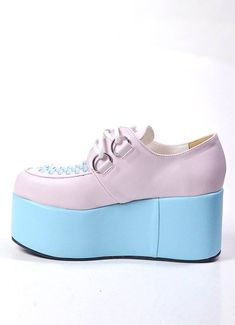 Material: Faux leather ,PU Heel height 3" Lace Up Shoes Color: Pink, Blue Candy Pastel, Platform Creepers, Bat Pattern, Denim Hoodie, Banana Milk, Anime Tees, Pu Heels, Cuff Detail, Shoes Color