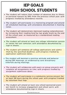 the iep goal sheet for high school students