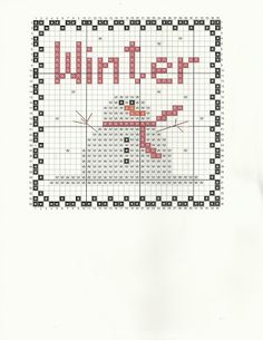 a cross stitch pattern with the words winter written in red