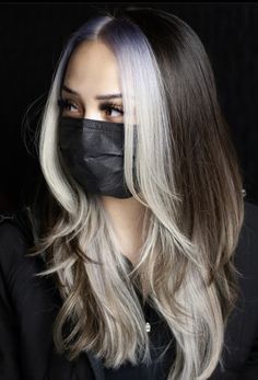 Black And Blonde Contrast Hair, Blonde Halo Hair Color With Brown, Black And Blonde Hair Ideas, Black And Blonde Hair, Brown And White Hair, Brown Hair Female, Dark Ombre Hair, Blonde Highlights On Dark Hair