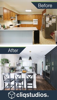 before and after pictures of a kitchen remodel