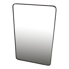 a mirror that is sitting on top of a white surface with black trimmings