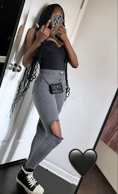 Jeans Baddie Outfit, Grey Jeans Outfit Black Women, Shein Outfits