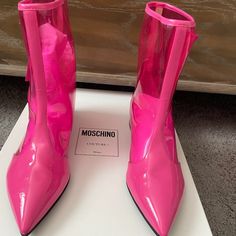 Worn Once! Cute Moschino Rain Boots. Bear Logo On Side. Patent Leather And Pvc. Fun! Moschino Shoes, Moschino Couture, Bear Logo, 2 Colours, Moschino, Rain Boots, Patent Leather, Bootie Boots, Ankle Boots