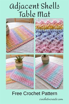 four different crocheted table mats with text that reads,'free crochet pattern