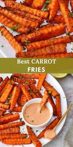 the best carrot fries are served with dipping sauce