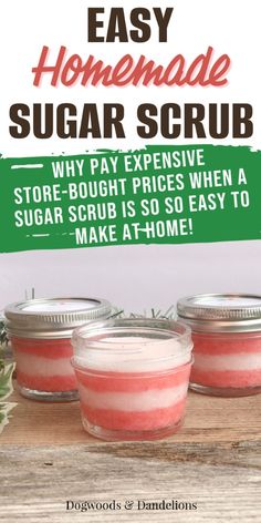 Sugar scrubs are popular right now, but you don't have to pay department store prices. You can easily make a simple sugar scrub at home for just a few pennies. DIY sugar scrubs make great gifts and can be scented with essential oils. They are great inexpensive gifts for teens and tweens and would be an easy Christmas gift for a teen to make for her friends. Homemade sugar scrubs remove dirt and grime and are great gifts for men too! Diy Spa Items Homemade Gifts, Hand Sugar Scrub Diy, Homemade Hand Scrub For Dry Hands, Candy Cane Scrub, Easy Homemade Body Scrub, Home Made Sugar Scrub Recipe, Bath Scrubs Diy Recipes, Sugar Scrub Diy Recipes, Homemade Business Ideas