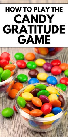 how to play the candy gratide game with lots of colorful candies in small bowls