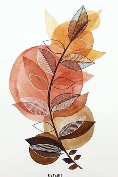 a watercolor painting of leaves on a white background