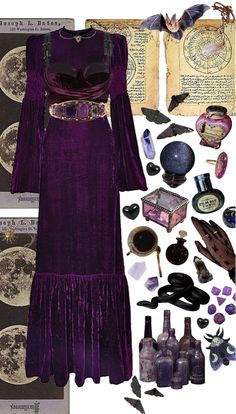 Dark Academia Witch Aesthetic Outfit, Purple Witchy Outfit, Whimsy Goth Aesthetic Outfits, Black Whimsigothic, Whimsygoth Outfit Ideas, Whimsy Gothic Outfit, Witch Style Outfits, Purple Witch Outfit, Purple Goth Outfits