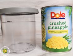 a can of pineapple next to a container of crushed pineapple