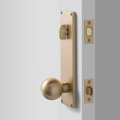 a door handle on the side of a white wall with two different knobs and one is gold