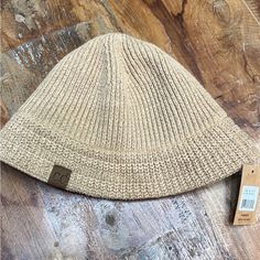 Light Brown C.C Bucket Hat Knit Texture Adjustable Strap For The Perfect Fit Authentic C.C Brand And Quality 100% Cuddly Warm Acrylic Casual Adjustable Soft Knit Hat, Casual Brown Sun Hat One Size, Casual Adjustable Beige Cloche Hat, Casual Cotton Crochet Hat, Beige Adjustable Casual Cloche Hat, Casual Cloche Hat For Outdoor Fall Use, Casual Cloche Hat For Outdoor Fall Occasions, Casual Cloche Hat For Fall Outdoor Activities, Casual Cloche Hat For Fall Outdoor