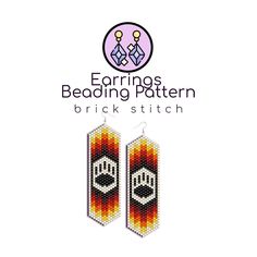 the earrings are designed with an orange and red pattern