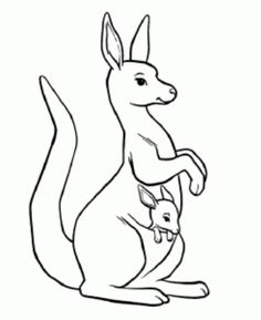 a kangaroo and its baby sitting on top of it's mother coloring book page