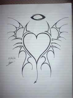 a drawing of a heart with wings on it