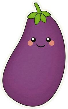 a purple eggplant with a green leaf on it's head and eyes