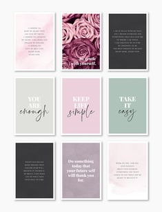 six cards with different sayings on them