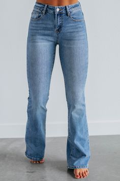 Details: Dorian Risen Jeans Mid Rise No Distressing Button and Zipper Closure Flare Leg Bottom Good Stretch Available in a Medium Wash Rise: 9" Inseam: 32" Leg Opening: 18" Material: 72% Cotton, 26% Polyester, and 2% Spandex We are recommending TRUE to size for most comfort! 1XL - Sizes (16-18) 2XL - Sizes (18-20) 3XL - Sizes (20-22) Risen Jeans, Comfy Casual Outfits, Jeans Mid Rise, Fun Pants, Current Styles, Cute Everyday Outfits, Good Stretches, New Arrival Dress, Comfy Casual