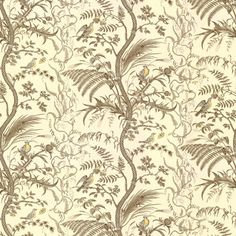 an image of a wallpaper with flowers and plants on it's side, in brown