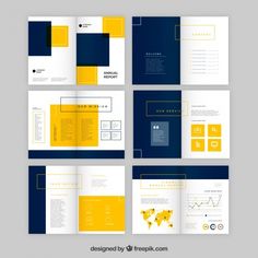 an open brochure with yellow and blue colors