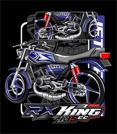 a drawing of a motorcycle on a black background with the words ktmc in red, white and blue