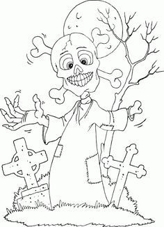 a coloring page with a skeleton holding a cross