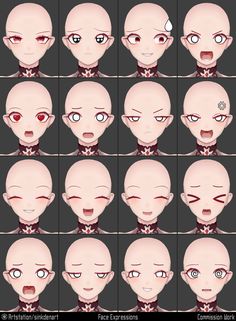 an animation character's head with different expressions and facial expressions, including the eyes