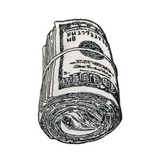 a roll of money is shown in black and white, with the words $ 10 on it