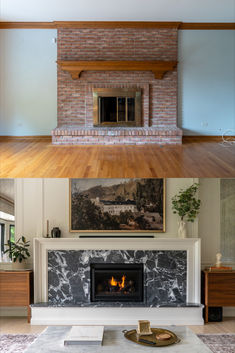 three different fireplaces in the same room