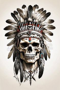 skull indian with cocar and crossed arrows by Eniboy | Redbubble Indian Skull Tattoos, Whatsapp Wallpapers Hd, Aztec Tattoo Designs, Indian Skull, Aztec Tattoo, Indian Headdress, Indian Tattoo, Traditional Tattoo Art, Samurai Tattoo