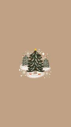 a christmas tree with lights and snow flakes on the bottom, in front of a brown background