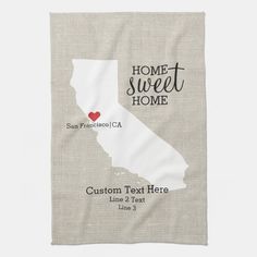 a linen tea towel with the state of california printed on it's front and back