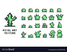 pixel art set of cactuses and plants in green colors on white background royalty illustration