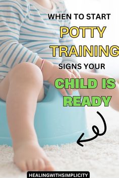 a baby sitting on top of a potty with the words when to start potty training signs your child is ready