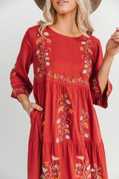 189A4492-Edit_WEB Floral Print Tunic Embroidered Dress, Embroidered Floral Tunic Dress, Modest Embroidered Spring Dresses, Red Floral Embroidered Dress For Fall, Modest Long Sleeve Dress With Floral Embroidery, Casual Embroidered Hem Dress For Fall, Casual Embroidered Dress With Hem Detail For Fall, Casual Embroidered Floral Dress For Fall, Bohemian Tunic Dress With Pockets