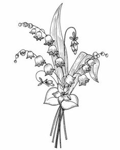 a bouquet of flowers with lilies and ribbon tied around the stems, vintage line drawing or engraving illustration