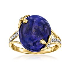 Ross-Simons - Lapis Ring with White Topaz Accents in 18kt Gold Over Sterling. Size 9. Add a touch of color to your everyday look with this ring! A vibrant 12x14mm oval lapis cabochon is set in polished 18kt yellow gold over sterling silver with white topaz accents along the band. Natural pyrite flecks in lapis will vary. 1/2" wide. Lapis ring. Blue Topaz birthstones are the perfect gift for December birthdays. Snake Ring Gold, Topaz Birthstone, Lapis Lazuli Jewelry, Lapis Ring, Lapis Lazuli Ring, Snake Ring, Ring Blue, White Topaz, Lapis Lazuli