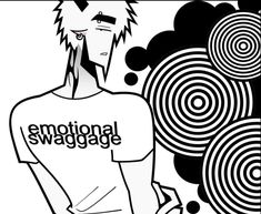 a black and white drawing of a man with an emotion swaggage t - shirt