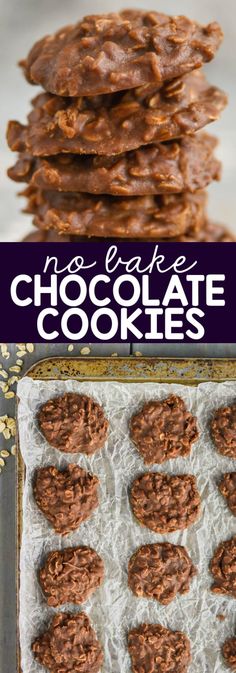 chocolate cookies stacked on top of each other with the words, no bake chocolate cookies