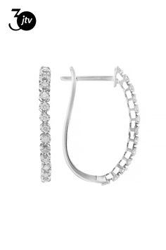 0.25ctw round white diamond, rhodium over 10k white gold hoop earrings. Measure approximately 15/16"L x 1/16"W and have hinge with notch post backings. White Gold Hoop Earrings, White Gold Hoops, Gold Hoop, Gold Hoop Earrings, White Diamond, Hoop Earrings, White Gold, Gold, White