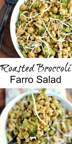 roasted broccoli and faro salad with parmesan sprinkles