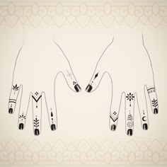 two hands with black and white designs on them