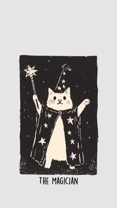 Cat In Wizard Hat, Black And White Cats Art, Black Cat Ink Drawing, Cat On Books Drawing, Spooky Cat Art, Cat Wizard Drawing, Wizard Cat Drawing, Two Cats Illustration, Wizard Cat Tattoo