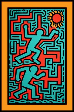 a man is running through a maze with the sun on his head and arms behind him